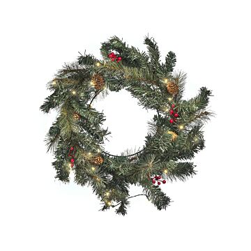 Christmas Wreath Green Synthetic Material Round 60 Cm Led Lights Hanging Indoor Accessory Beliani