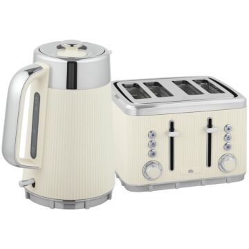 Homcom Electric Kettle And Toaster Set, 3000w 1.7l Uk Strix Thermostat Rapid Boil Jug Kettle With Limescale Filter, Cool Touch Body, 4 Slice Toaster With 7 Browning Controls, Crumb Tray, Cream