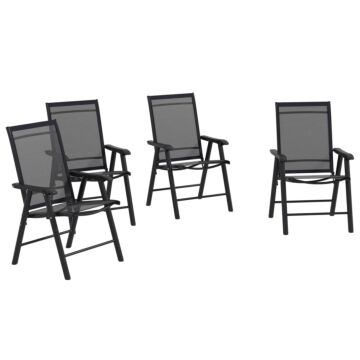 Outsunny Set Of 4 Foldable Metal Garden Chairs Outdoor Patio Park Dining Seat Furniture Black