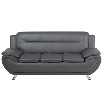 3 Seater Sofa Grey Faux Leather Pillow Top Arms Modern Beliani