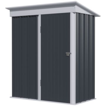 Outsunny Metal Garden Shed, Outdoor Lean-to Shed For Tool Motor Bike, With Adjustable Shelf, Lock, Gloves, 5'x3'x6', Dark Grey