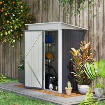 Outsunny Metal Garden Shed, Outdoor Lean-to Shed For Tool Motor Bike, With Adjustable Shelf, Lock, Gloves, 5'x3'x6', Dark Grey