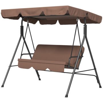 Outsunny 3-seat Swing Chair Garden Swing Seat With Adjustable Canopy For Patio, Brown
