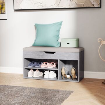 Homcom Shoes Cabinet Bench Hidden Storage Padded Seat Organiser Footwear Rack Hallway Grey Wood Grain