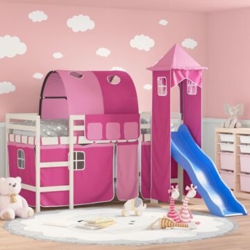 Vidaxl Kids' Loft Bed With Tower Pink 90x190 Cm Solid Wood Pine