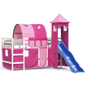 Vidaxl Kids' Loft Bed With Tower Pink 90x190 Cm Solid Wood Pine