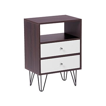 Bedside Table Nightstand Dark Wood With White 2 Drawers Manufactured Wood Modern Design Beliani