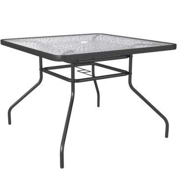 Outsunny Square Garden Dining Table With Tempered Glass Top & Umbrella Hole, 100 X 100 Cm