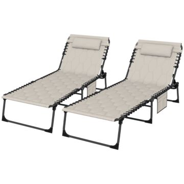 Outsunny Foldable Sun Lounger Set With 5-level Reclining Back, Outdoor Tanning Chairs With Build-in Padded Seat, Sun Loungers W/ Side Pocket