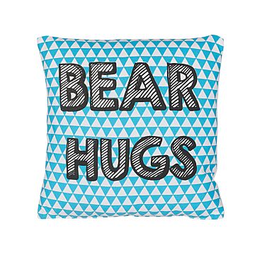 Kids Cushion Blue Cotton 40 X 40 Cm Bear Hugs Print Triangle Pattern Square Shape Children Room Beliani