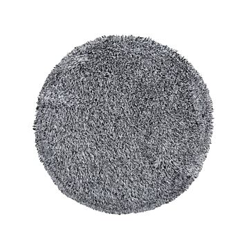 Shaggy Area Rug High-pile Carpet Solid Black And White Polyester Round 140 Cm Beliani