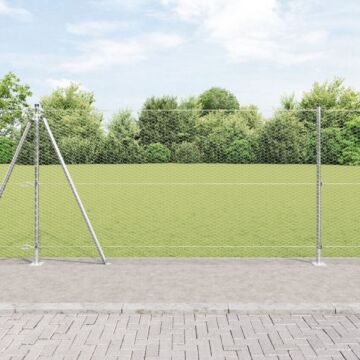 Vidaxl Hexagon Fence 1.2x50 M Galvanised Steel, Vidaxl Fence Posts With Base Plates 13 Pcs Ø32mm 68.5cm Galvanised Steel