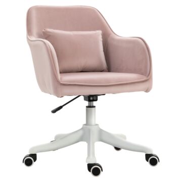 Vinsetto Velvet Style Office Chair With Rechargeable Electric Vibration Massage Lumbar Pillow, Wheels, Pink