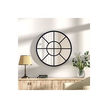 D50cm Contemporary Round Metal Windowpane Wall Mirror