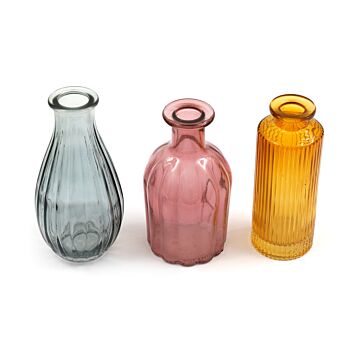 Set Of Three Colour Glass Vases