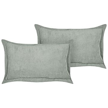 Set Of 2 Light Green Decorative Pillows Corduroy 47 X 27 Cm Modern Traditional Living Room Bedroom Cushions Beliani