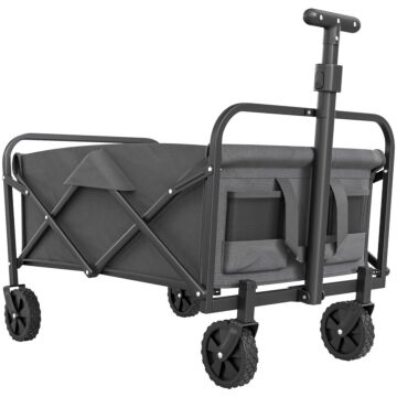 Outsunny 62l Festival Trolley On Wheels, Garden Folding Trolley Cart, 120kg Heavy Duty Collapsible Folding Wagon With Adjustable Handle And Carrying Bag For Beach, Camping, Festival, Grey