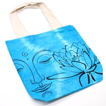 Tye-dye Cotton Bag (6oz) - 38x42x12cm - Lotus Buddha - Blue - Natural Handle