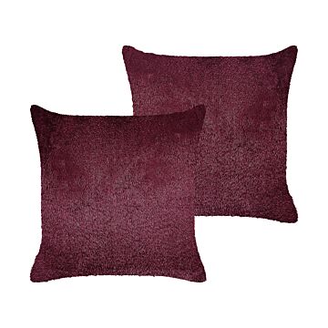 Set Of 2 Decorative Cushions Burgundy Polyester 45 X 45 Cm Boho Design Decor Accessories Beliani