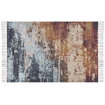 Area Rug Multicolour Polyester And Cotton 140 X 200 Cm Handwoven Printed Abstract Watercolour Painting Pattern Beliani