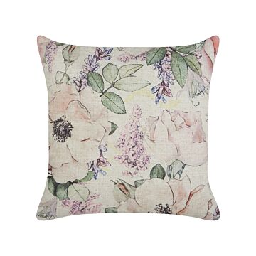 Decorative Cushion Violet Multicolour Floral Pattern 45 X 45 Cm Vintage Boho Decor Accessories Beliani