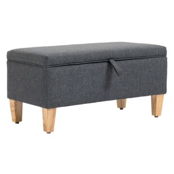 Homcom Linen Storage Ottoman Padded Footstool With Rubberwood Legs Ideal For Bed End, Shoe Bench, Seating, Dark Grey