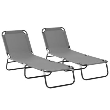 Outsunny 2 Pieces Foldable Sun Lounger Set With 5-position Adjustable Backrest, Portable Relaxer Recliner With Lightweight Frame