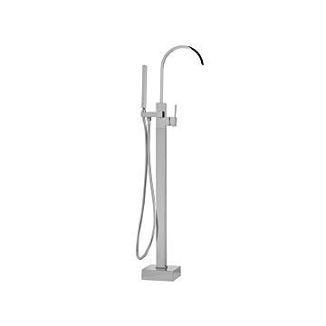 Bath Mixer Tap Silver Gloss Brass Freestanding Bathtub Faucet With Hand Shower Floor Mounted Modern Design Beliani