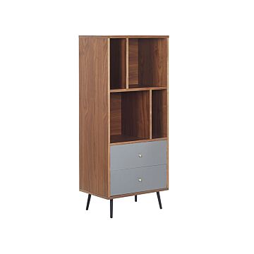 Bookcase Dark Wood With Grey Mdf 139 X 60 X 40 Cm Storage Unit With Drawers Modern Beliani