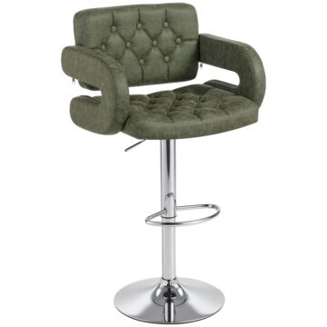 Homcom Pu Leather Upholstered Swivel Bar Stool, Height Adjustable With Back, Armrest, Footrest, Green