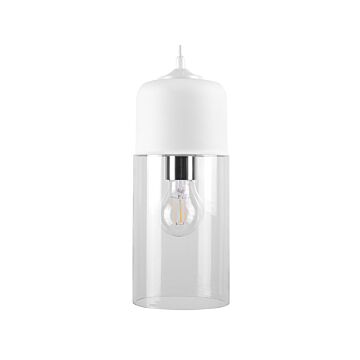 Hanging Light Pendant Lamp White Transparent Glass Shade Geometric Cylindrical Modern Design Beliani