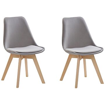 Set Of 2 Dining Chairs Grey Velvet Upholstery Seat Sleek Wooden Legs Modern Design Beliani