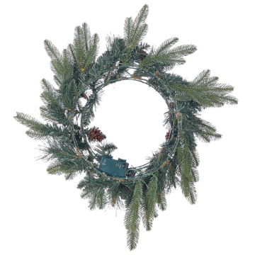 Christmas Wreath Green Synthetic Material 50 Cm Pre Lit Artificial Snow Pine Cons Seasonal Home Decor Beliani