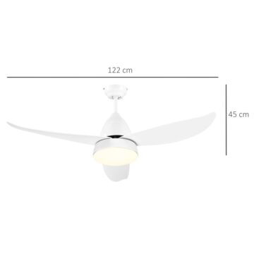 Homcom Reversible Ceiling Fan With Light, 3 Blades Indoor Modern Mount White Led Lighting Fan With Remote Controller, White