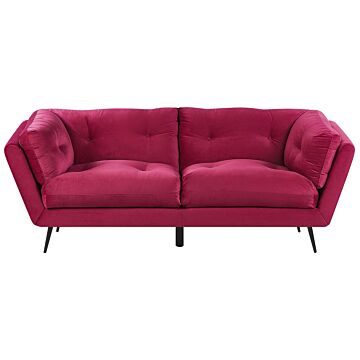 Sofa Burgundy Velvet Metal Legs 210 X 90 Cm With Cushions Retro Beliani