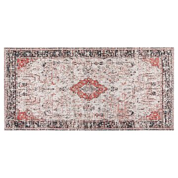 Area Rug Red And Beige Cotton Polyester 80 X 150 Cm Oriental Pattern Distressed Vintage Home Decor Beliani