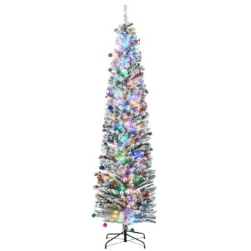 Homcom 7.5' Artificial Prelit Christmas Trees Holiday Décor With Warm White Led Lights, Flocked Tips, Berry, Pine Cone