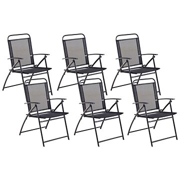 Set Of 6 Garden Chairs Black Steel Frame Foldable Beliani