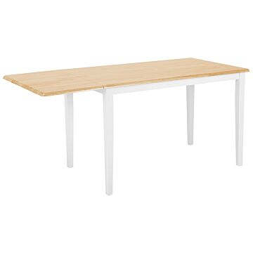 Dining Table Light Wood Tabletop 76 X 120 X 75 Cm White Legs Extending Drop Leaf Beliani
