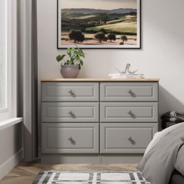 Norfolk 6 Drawer Midi Chest In Dusk Grey & Bardolino Oak