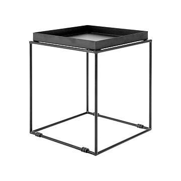Side Table Black Metal 50 X 40 X 40 Cm Tray Tabletop Industrial Accent Table Beliani