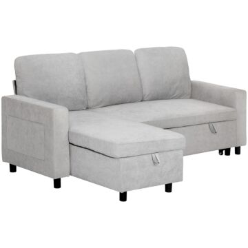 Homcom L Sofa Bed, With Storage - Light Grey