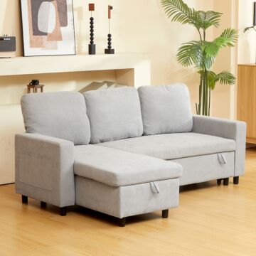 Homcom L Sofa Bed, With Storage - Light Grey