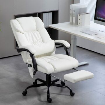 Vinsetto 6-point Massage Office Chair, Pu Leather Desk Chair With Adjustable Height And Footrest For Home Office, White