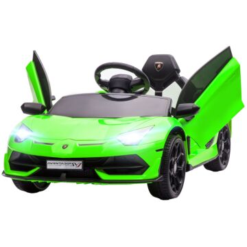 Homcom Lamborghini Licensed 12v Kids Electric Car W/ Butterfly Doors, Easy Transport Remote, Music, Horn, Suspension - Green