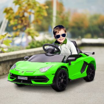 Homcom Lamborghini Licensed 12v Kids Electric Car W/ Butterfly Doors, Easy Transport Remote, Music, Horn, Suspension - Green