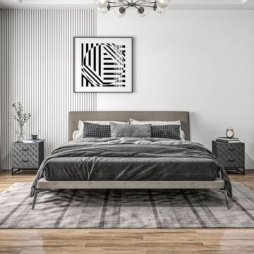 Homcom Bedside Tables Set Of 2, Modern Bedside Table Nightstand With 2 Drawers, Bedside Cabinet Sofa Side Table With Storage, Steel Legs For Bedroom, Living Room, Grey