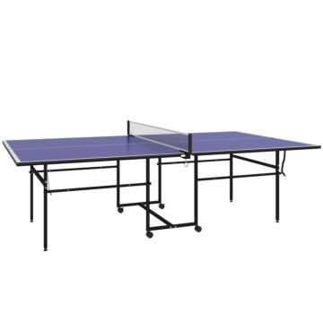 Sportnow 9ft Folding Table Tennis Table With 4 Wheels, For Indoor Use, Blue