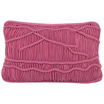 Decorative Cushion Pink Cotton Macramé 30 X 50 Cm Rope Boho Retro Decor Accessories Beliani