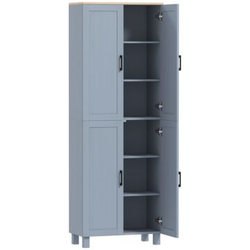 Homcom Freestanding Kitchen Cupboard, 4-door Storage Cabinet With Adjustable Shelves, Modern Kitchen Pantry For Dining Room, 170cm, Grey Wood Effect